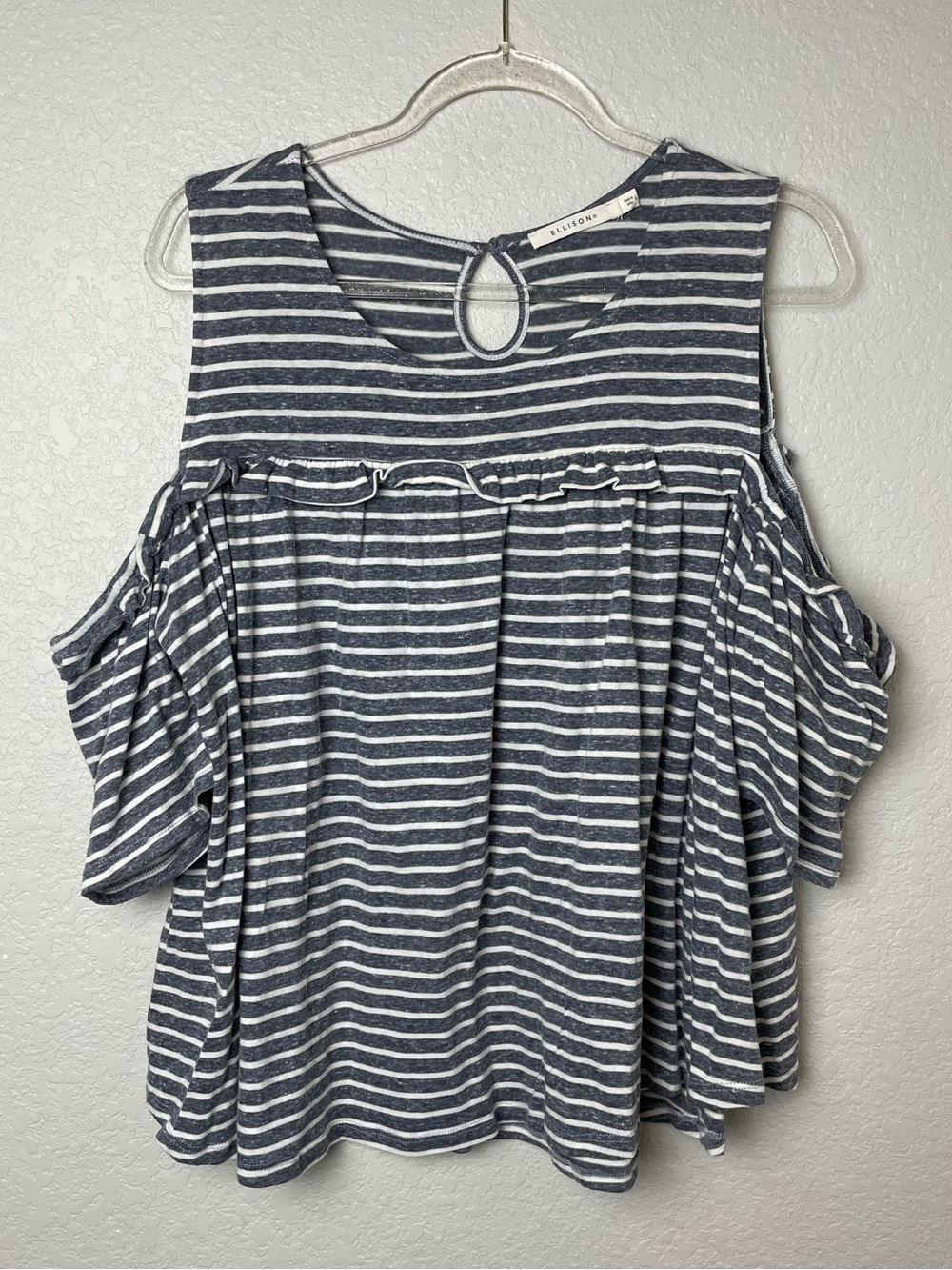 Ellison Navy and White Striped Cold-Shoulder Blouse Size L